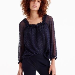 J. Crew Silk Blend Ruffle Dot Blouse